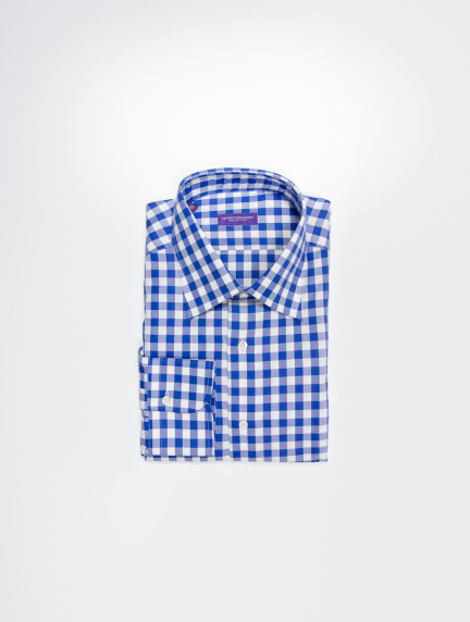 Patrick Hellmann CollectionWhite Blue Shirt With Checks Gingham Patternimage1009